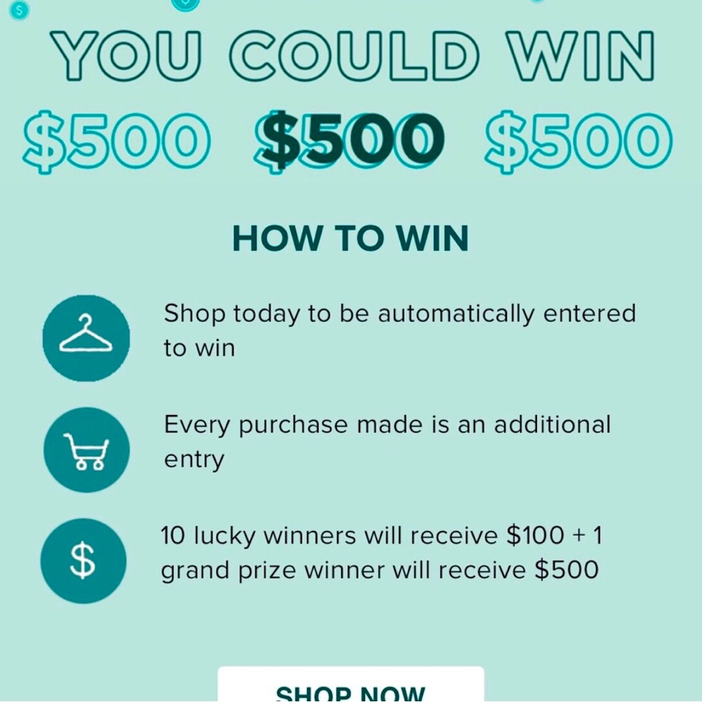 SHOP TODAY TO WIN $500 | SendAn Offer Or BundleDeal EveryPurchaseTodayQualifies